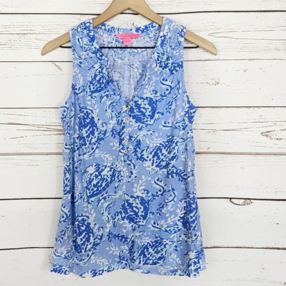Lilly Pulitzer | Essie Blue Peri Turtly Sleeveless Top - XS